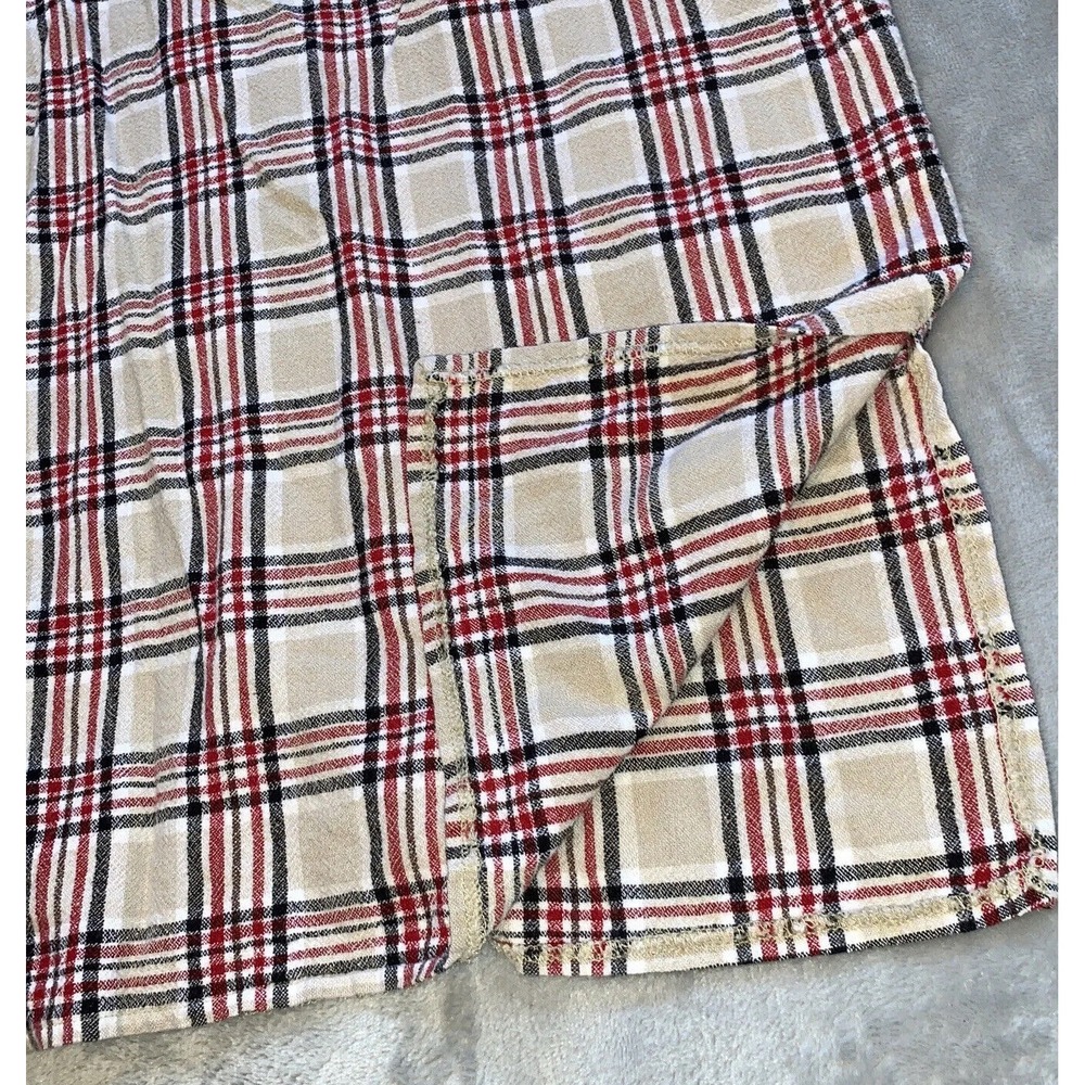 Plaid Linen Blend Button Up Top Women's Size L Tan Red Long Sleeve Susan Graver - Picture 6 of 7